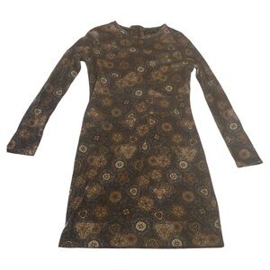 Torn by Robby Kobo printed long sleeve bodycon mini dress brown tan blue